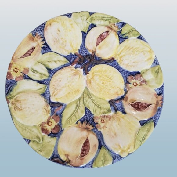 Vintage Italian San Marco Majolica Lemons & Golden Pomegranate Collectable Plate - Picture 1 of 4